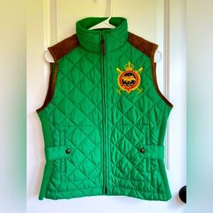 Ralph Lauren Sport Quilted Puffer Equestrian Crest Full Zip Up Green Vest